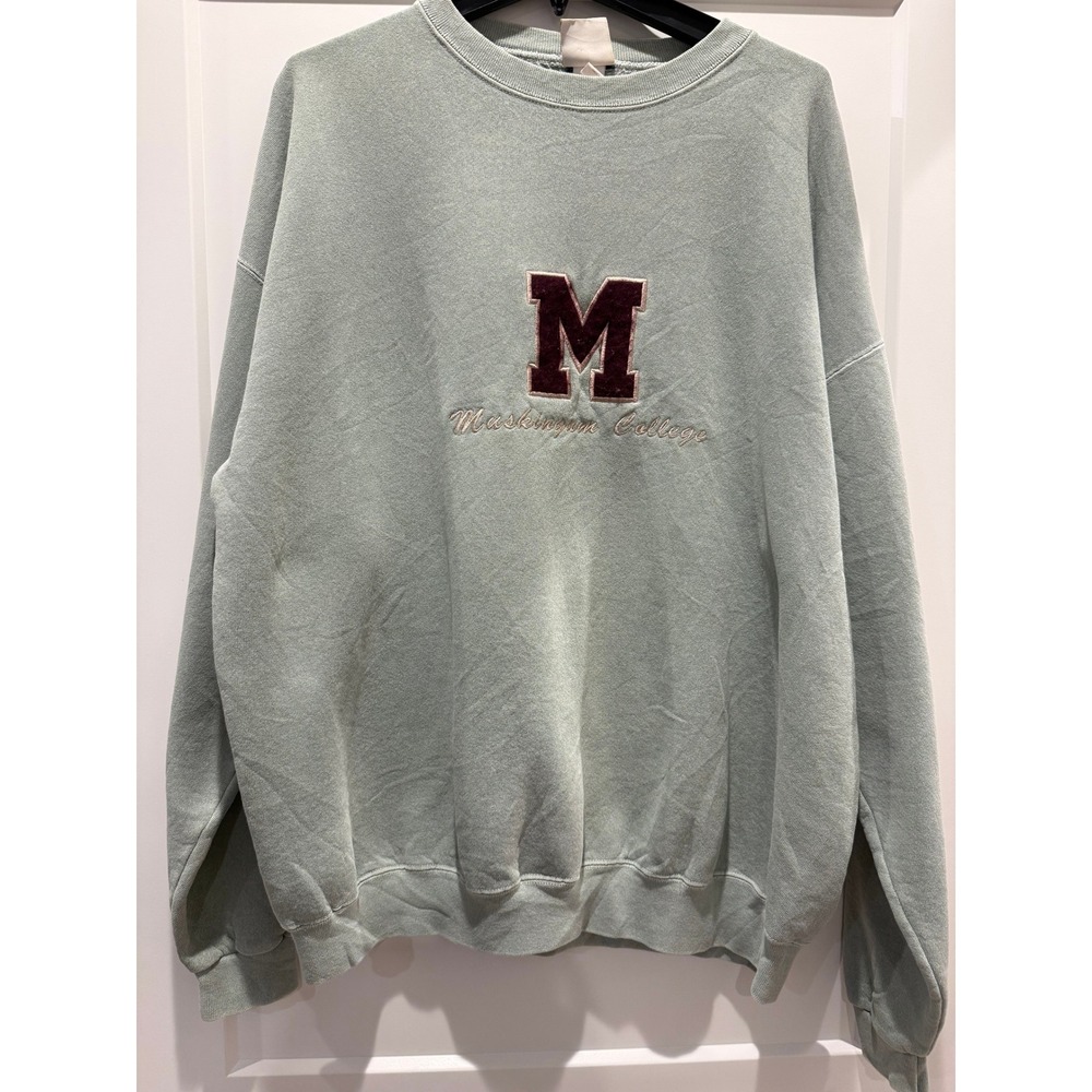 Vintage Oarsman 913 Muskingum College USA Crewneck Sweatshirt Green Large
